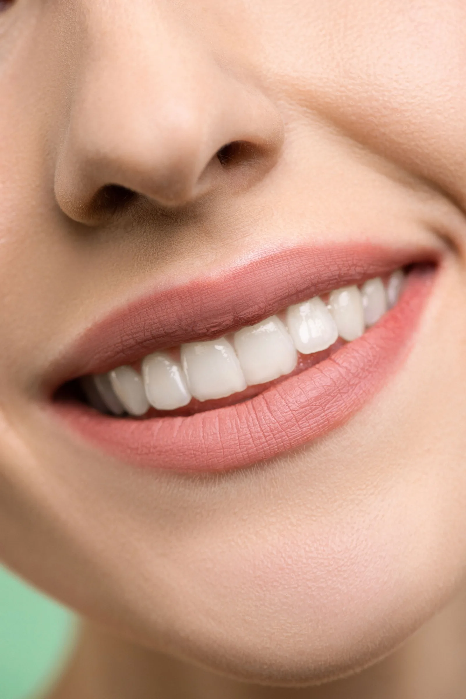 Close-up of a smile with pink lips, after Whitening